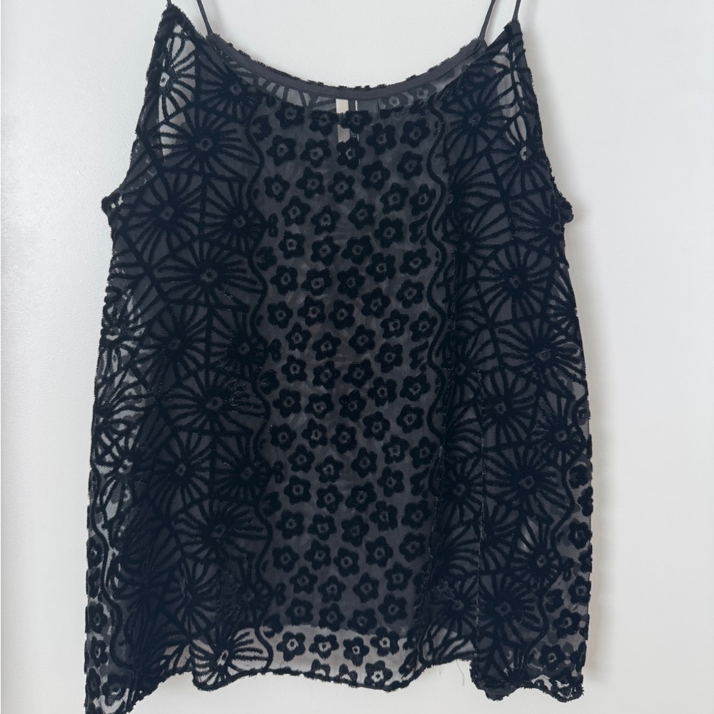 Topshop Black Floral Lace Velvet Camisole